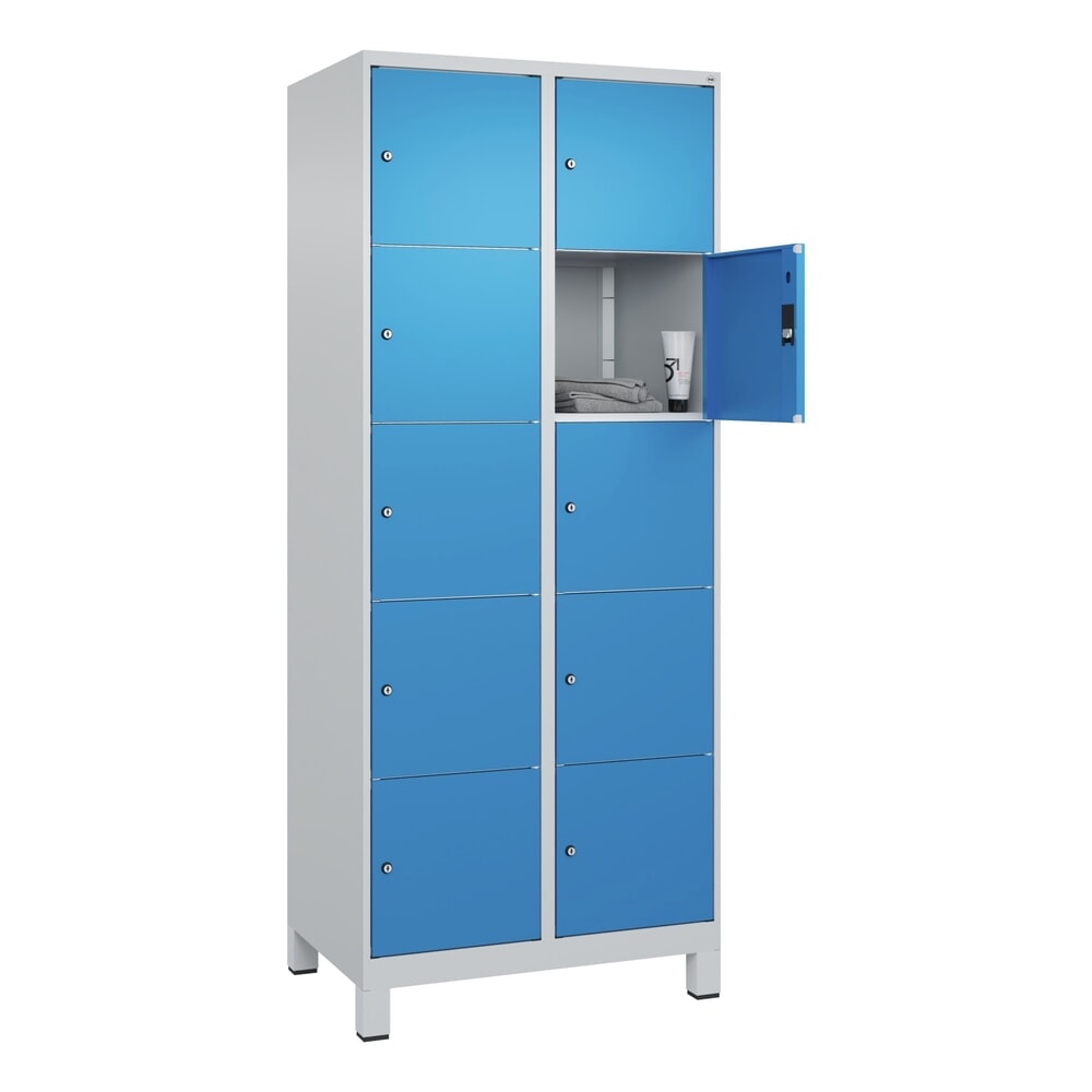 Produktabbildung Nr. 10: C+P Schließfachschrank Classic PLUS, Füße, 2 Abteile, HxBxT 1.950 x 800 x 500 mm, lichtgrau, lichtblau, 10 Fächer, Zylinderschloss