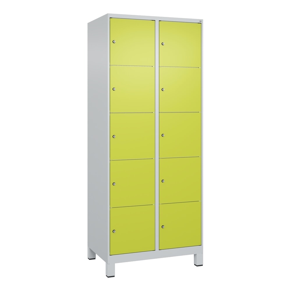 Produktabbildung Nr. 9: C+P Schließfachschrank Classic PLUS, Füße, 2 Abteile, HxBxT 1.950 x 800 x 500 mm, lichtgrau, clowngrün, 10 Fächer, Zylinderschloss