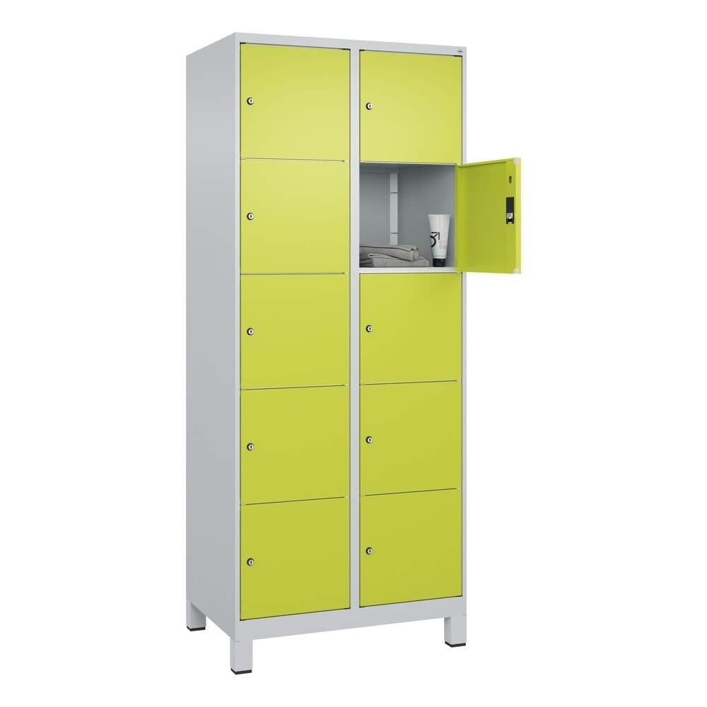 Produktabbildung Nr. 10: C+P Schließfachschrank Classic PLUS, Füße, 2 Abteile, HxBxT 1.950 x 800 x 500 mm, lichtgrau, clowngrün, 10 Fächer, Zylinderschloss