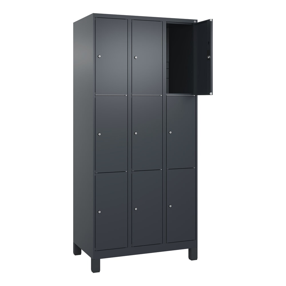 Produktabbildung: C+P Schließfachschrank Classic PLUS, Füße, 3 Abteile, HxBxT 1.950 x 900 x 500 mm, anthrazitgrau, anthrazitgrau, 9 Fächer, Zylinderschloss