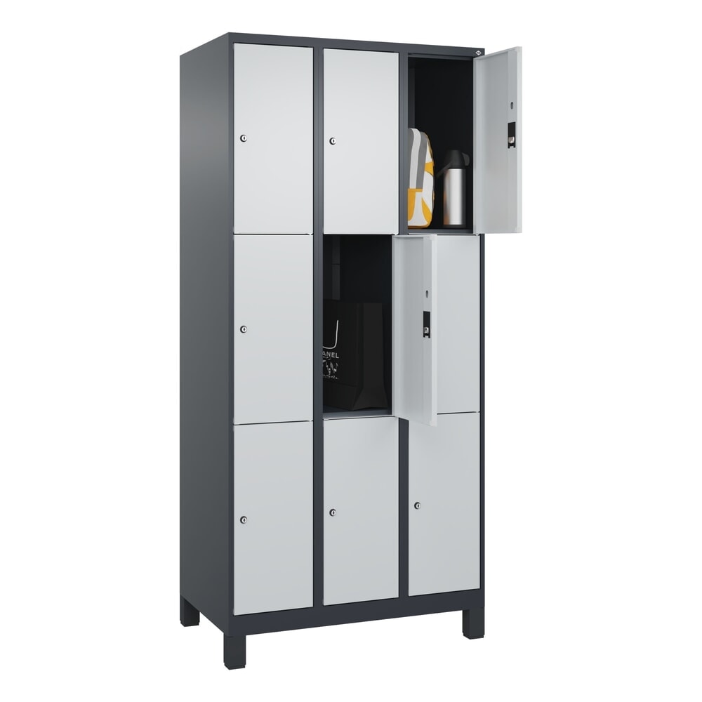 Produktabbildung Nr. 10: C+P Schließfachschrank Classic PLUS, Füße, 3 Abteile, HxBxT 1.950 x 900 x 500 mm, anthrazitgrau, lichtgrau, 9 Fächer, Zylinderschloss