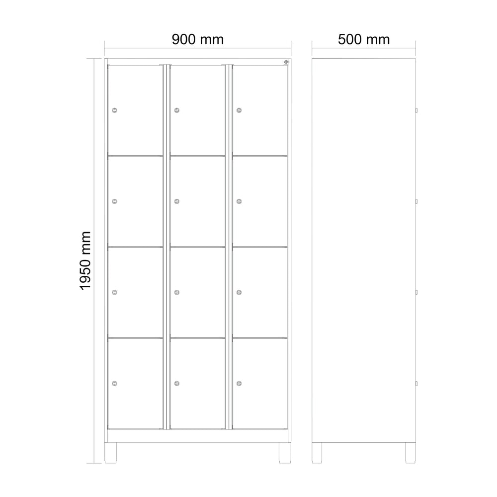 Produktabbildung Nr. 8: C+P Schließfachschrank Classic PLUS, Füße, 3 Abteile, HxBxT 1.950 x 900 x 500 mm, lichtgrau, lichtblau, 12 Fächer, Zylinderschloss