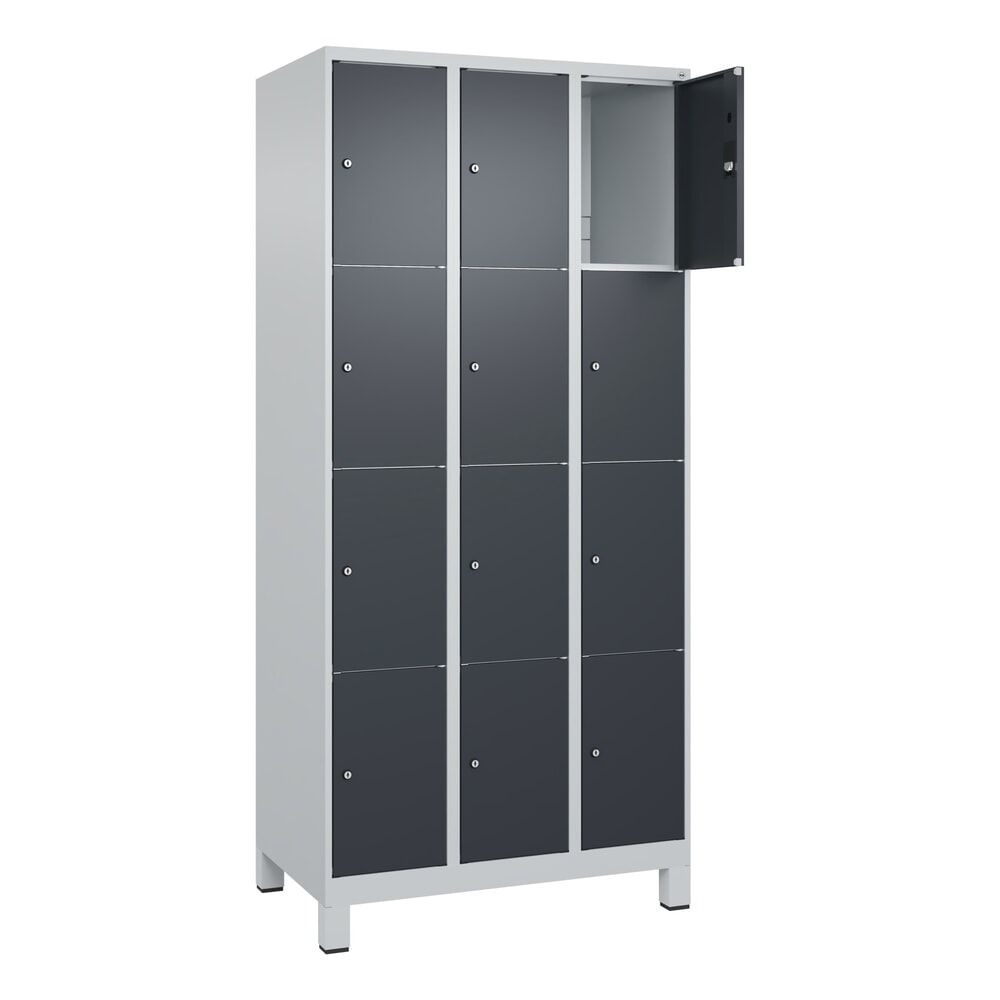 Produktabbildung: C+P Schließfachschrank Classic PLUS, Füße, 3 Abteile, HxBxT 1.950 x 900 x 500 mm, lichtgrau, anthrazitgrau, 12 Fächer, Zylinderschloss
