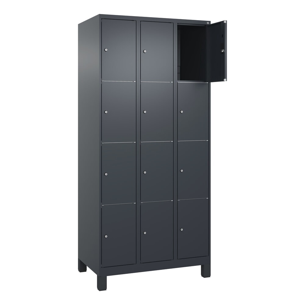 Produktabbildung: C+P Schließfachschrank Classic PLUS, Füße, 3 Abteile, HxBxT 1.950 x 900 x 500 mm, anthrazitgrau, anthrazitgrau, 12 Fächer, Zylinderschloss