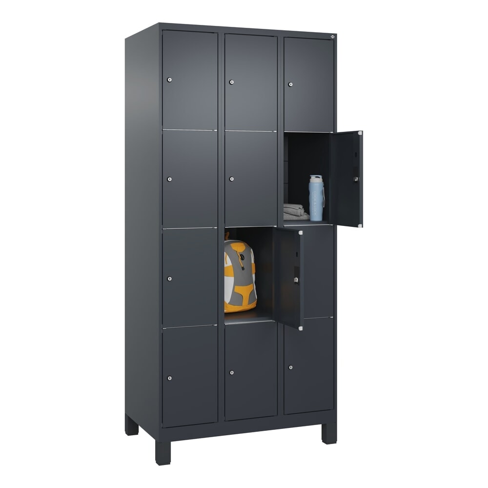 Produktabbildung Nr. 10: C+P Schließfachschrank Classic PLUS, Füße, 3 Abteile, HxBxT 1.950 x 900 x 500 mm, anthrazitgrau, anthrazitgrau, 12 Fächer, Zylinderschloss