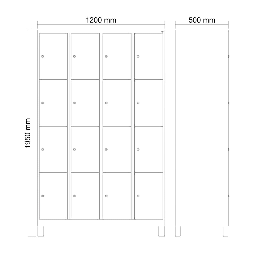 Produktabbildung Nr. 8: C+P Schließfachschrank Classic PLUS, Füße, 4 Abteile, HxBxT 1.950 x 1.200 x 500 mm, lichtgrau, lichtgrau, 16 Fächer, Zylinderschloss