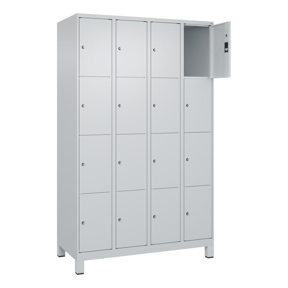 Produktabbildung: C+P Schließfachschrank Classic PLUS, Füße, 4 Abteile, HxBxT 1.950 x 1.200 x 500 mm, lichtgrau, lichtgrau, 16 Fächer, Zylinderschloss