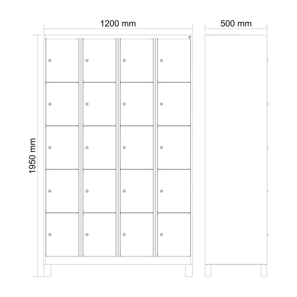 Produktabbildung Nr. 8: C+P Schließfachschrank Classic PLUS, Füße, 4 Abteile, HxBxT 1.950 x 1.200 x 500 mm, anthrazitgrau, anthrazitgrau, 20 Fächer, Zylinderschloss