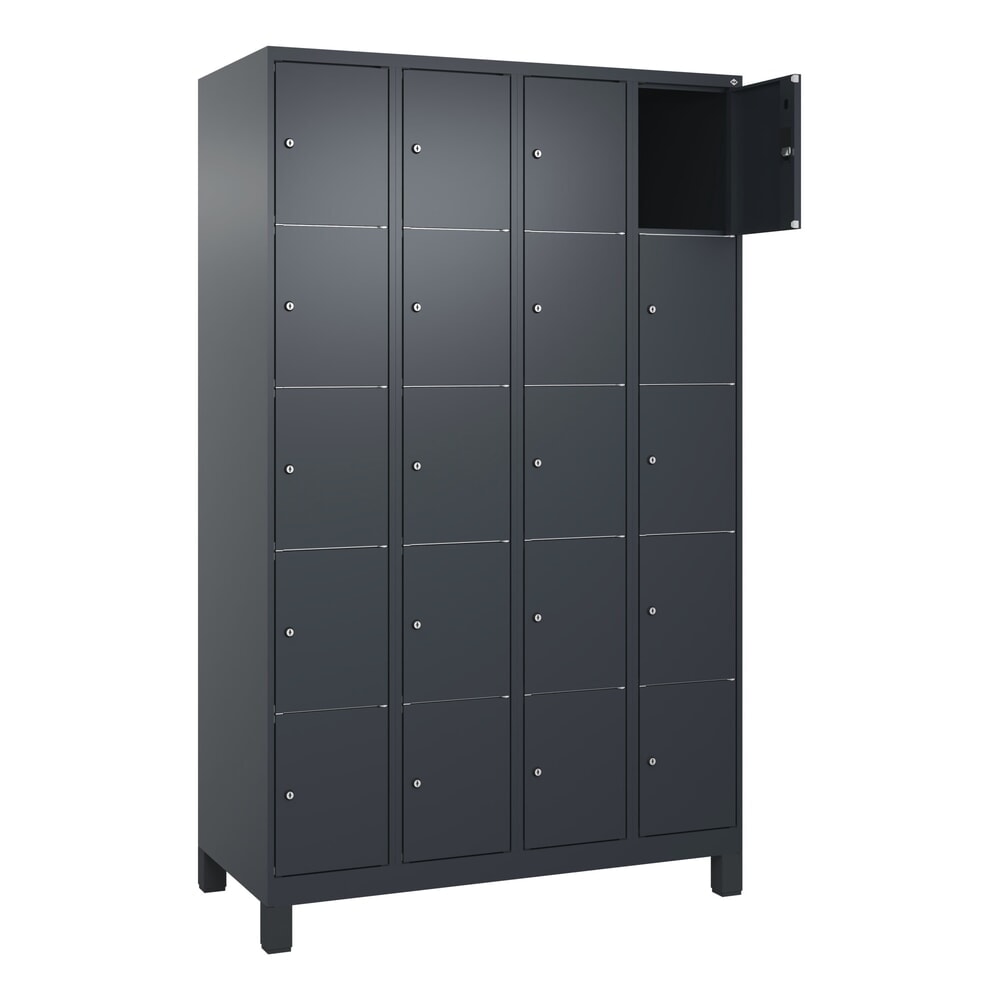 Produktabbildung: C+P Schließfachschrank Classic PLUS, Füße, 4 Abteile, HxBxT 1.950 x 1.200 x 500 mm, anthrazitgrau, anthrazitgrau, 20 Fächer, Zylinderschloss