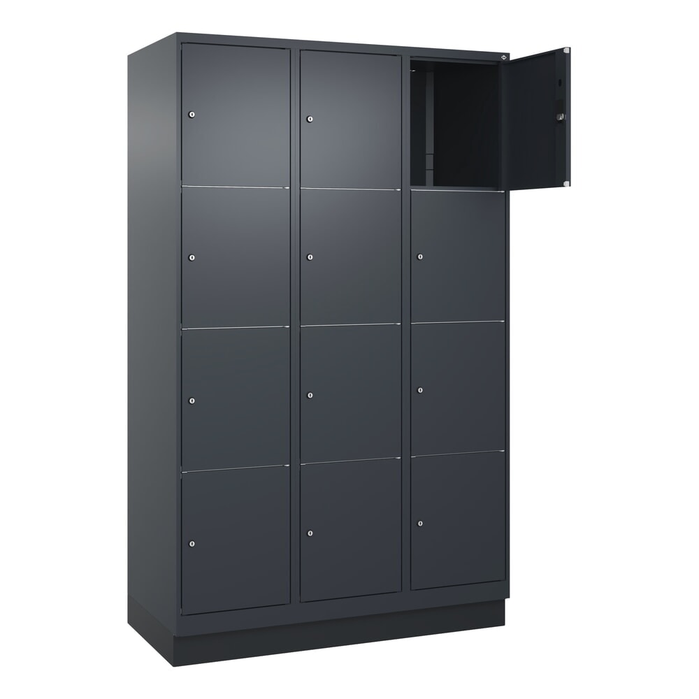 Produktabbildung Nr. 1: C+P Schließfachschrank Classic PLUS, Sockel, 3 Abteile, HxBxT 1.950 x 1.200 x 500 mm, anthrazitgrau, anthrazitgrau, 12 Fächer, Zylinderschloss