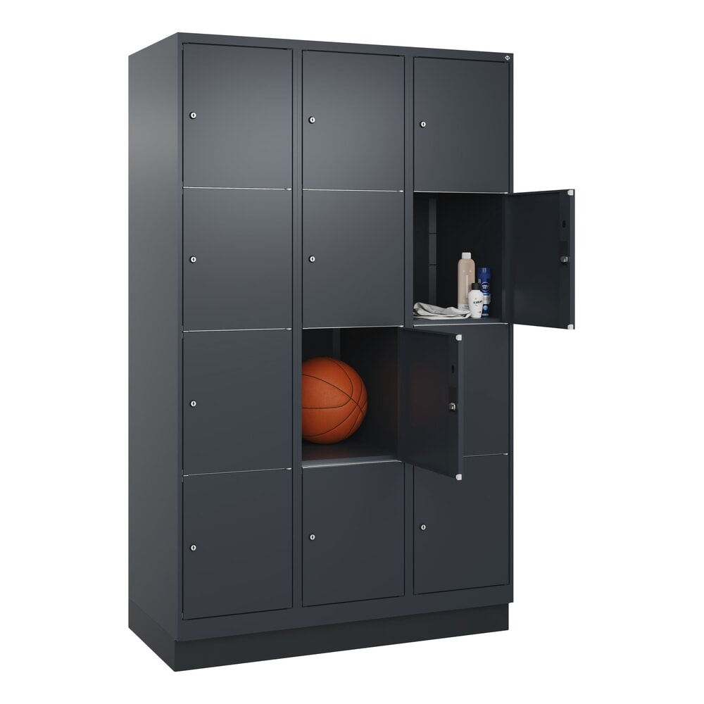 Produktabbildung Nr. 10: C+P Schließfachschrank Classic PLUS, Sockel, 3 Abteile, HxBxT 1.950 x 1.200 x 500 mm, anthrazitgrau, anthrazitgrau, 12 Fächer, Zylinderschloss