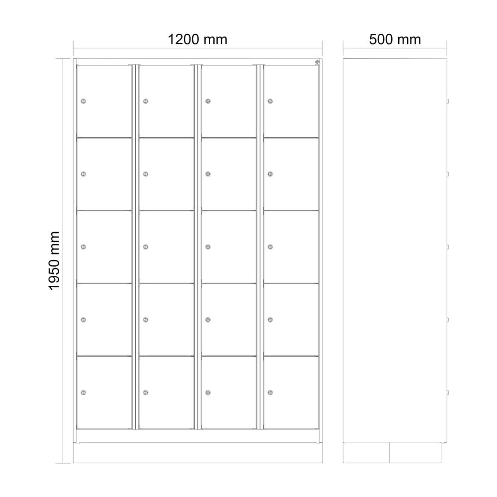 Produktabbildung Nr. 8: C+P Schließfachschrank Classic PLUS, Sockel, 4 Abteile, HxBxT 1.950 x 1.200 x 500 mm, lichtgrau, enzianblau, 20 Fächer, Zylinderschloss