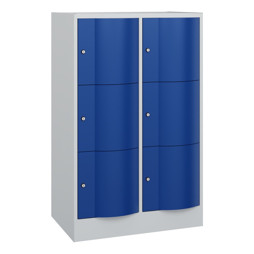Produktabbildung: C+P Schließfachschrank mit "rabaukensicheren" Türen, 2 x 3 Fächer, HxBxT 1.225 x 770 x 540 mm, lichtgrau, enzianblau