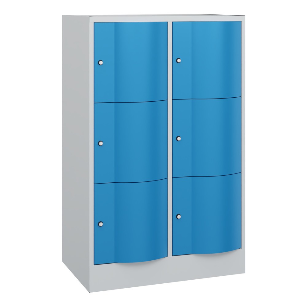 Produktabbildung: C+P Schließfachschrank mit "rabaukensicheren" Türen, 2 x 3 Fächer, HxBxT 1.225 x 770 x 540 mm, lichtgrau, lichtblau