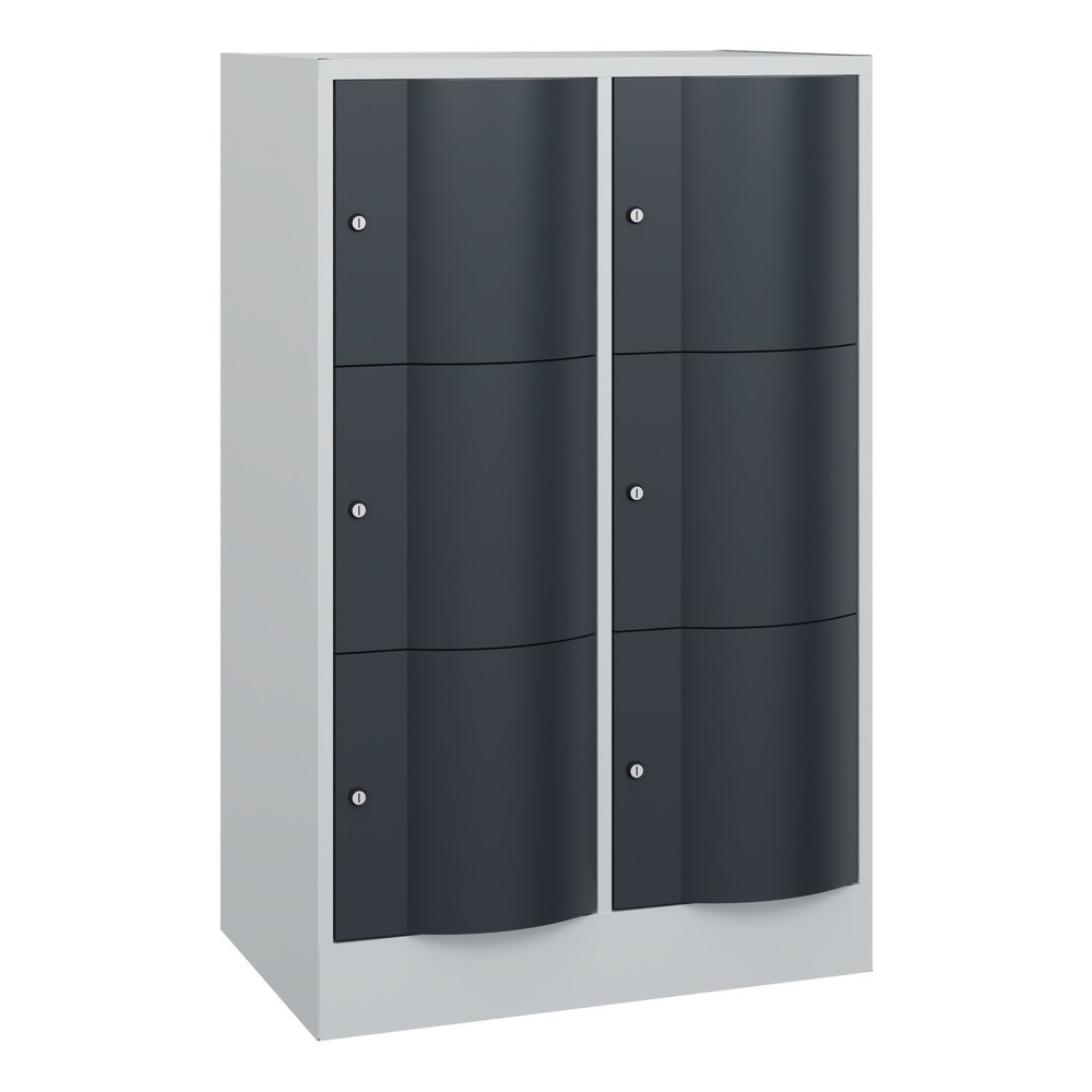 Produktabbildung Nr. 1: C+P Schließfachschrank mit "rabaukensicheren" Türen, 2 x 3 Fächer, HxBxT 1.225 x 770 x 540 mm, lichtgrau, anthrazitgrau