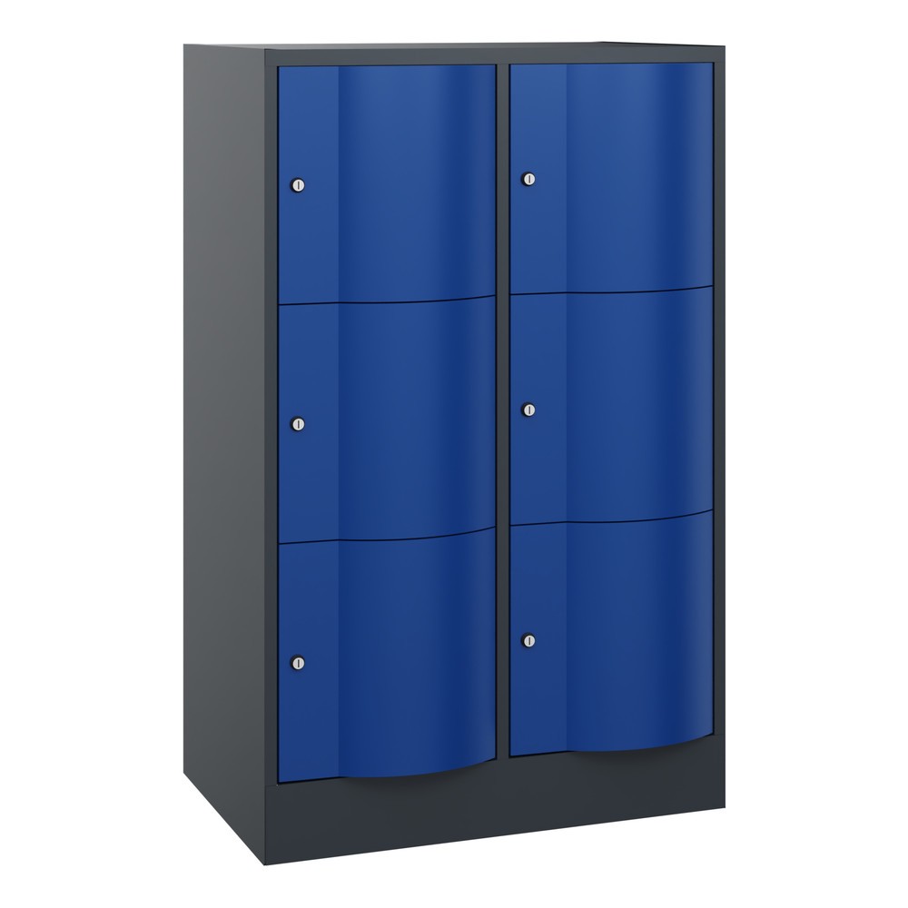 Produktabbildung: C+P Schließfachschrank mit "rabaukensicheren" Türen, 2 x 3 Fächer, HxBxT 1.225 x 770 x 540 mm, anthrazitgrau, enzianblau