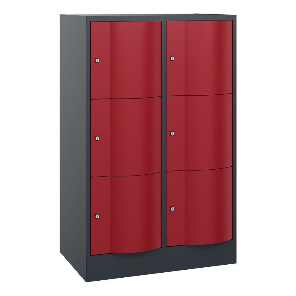 Produktabbildung: C+P Schließfachschrank mit "rabaukensicheren" Türen, 2 x 3 Fächer, HxBxT 1.225 x 770 x 540 mm, anthrazitgrau, rubinrot