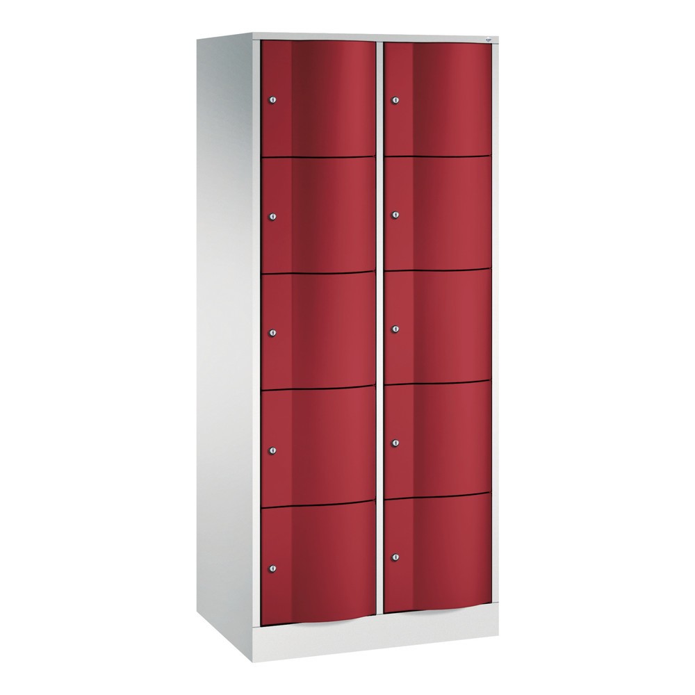 Produktabbildung Nr. 1: C+P Schließfachschrank mit 'rabaukensicheren' Türen, 2 x 5 Fächer, HxBxT 1.950 x 770 x 540 mm, lichtgrau, rubinrot