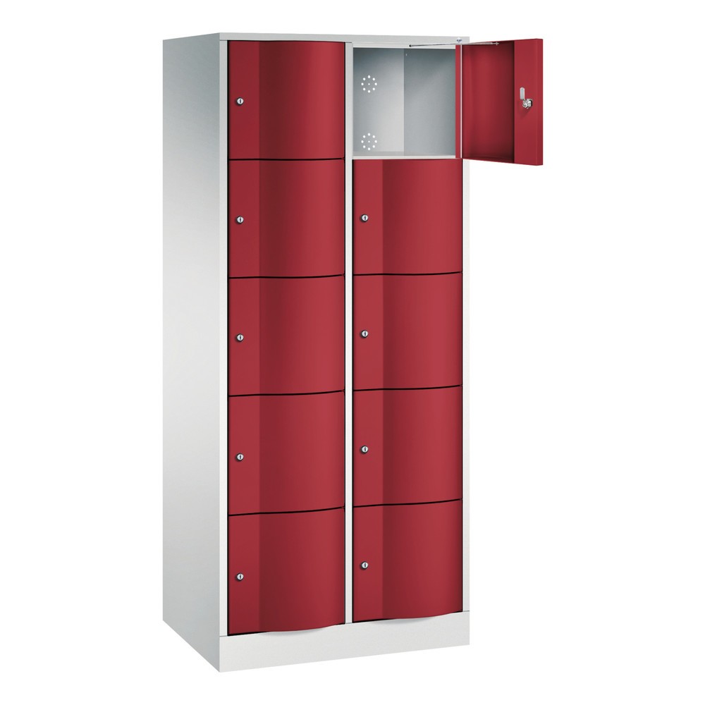 Produktabbildung Nr. 3: C+P Schließfachschrank mit 'rabaukensicheren' Türen, 2 x 5 Fächer, HxBxT 1.950 x 770 x 540 mm, lichtgrau, rubinrot