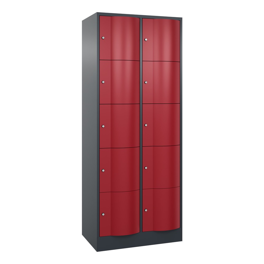 Produktabbildung: C+P Schließfachschrank mit 'rabaukensicheren' Türen, 2 x 5 Fächer, HxBxT 1.950 x 770 x 540 mm, anthrazitgrau, rubinrot