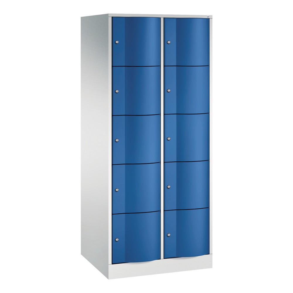Produktabbildung Nr. 1: C+P Schließfachschrank mit "rabaukensicheren" Türen, 2 x 5 Fächer, HxBxT 1.950 x 770 x 640 mm, lichtgrau, enzianblau