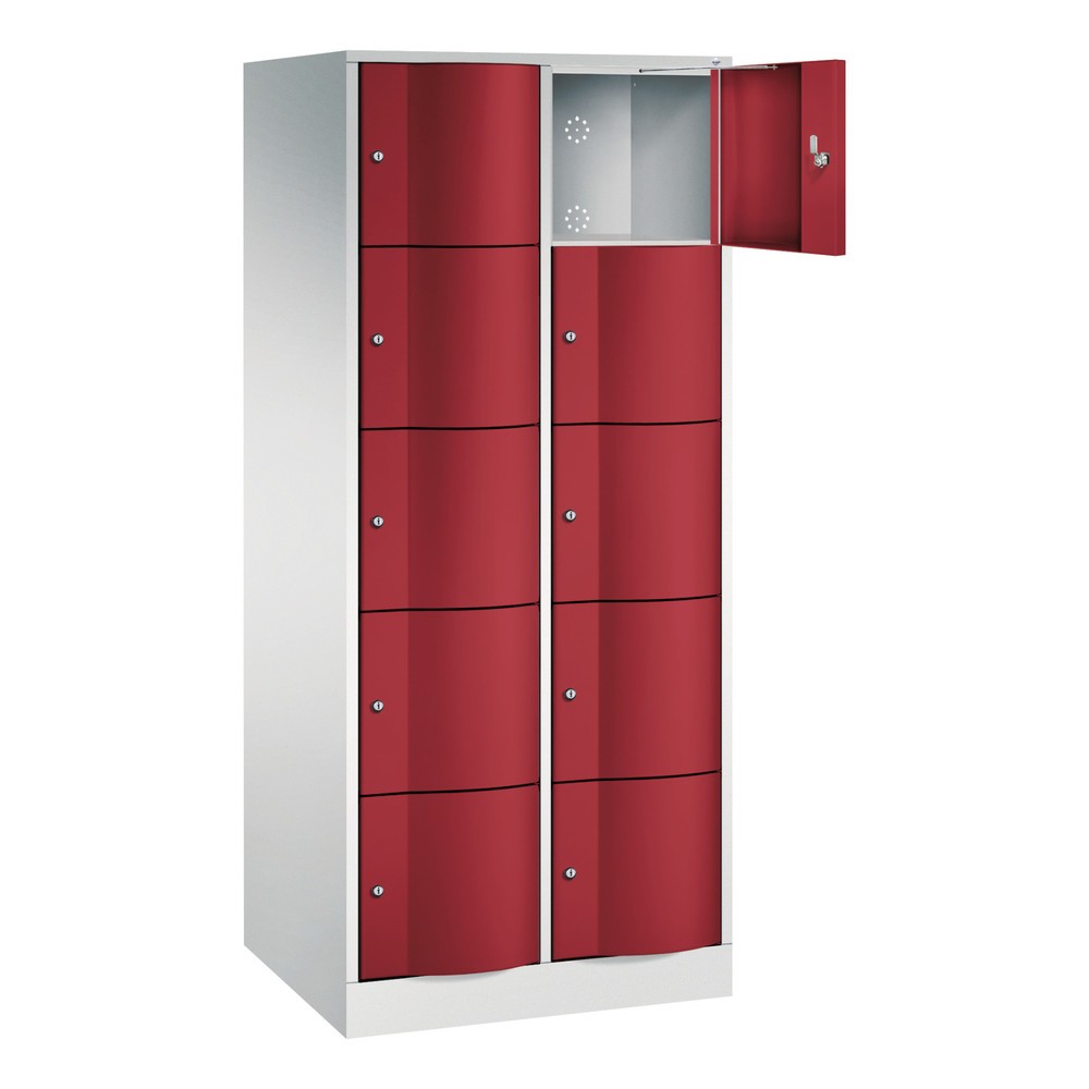 Produktabbildung Nr. 2: C+P Schließfachschrank mit "rabaukensicheren" Türen, 2 x 5 Fächer, HxBxT 1.950 x 770 x 640 mm, lichtgrau, rubinrot