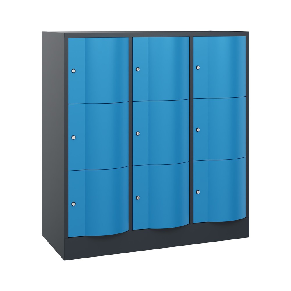 Produktabbildung: C+P Schließfachschrank mit "rabaukensicheren" Türen, 3 x 3 Fächer, HxBxT 1.225 x 1.150 x 540 mm, anthrazitgrau, lichtblau