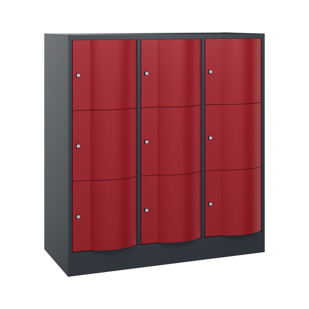 Produktabbildung Nr. 1: C+P Schließfachschrank mit "rabaukensicheren" Türen, 3 x 3 Fächer, HxBxT 1.225 x 1.150 x 540 mm, anthrazitgrau, rubinrot