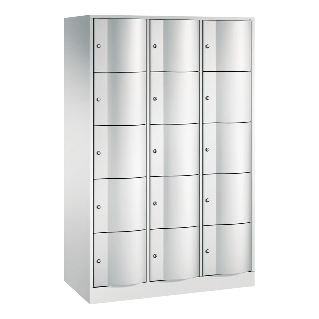 Produktabbildung: C+P Schließfachschrank mit 'rabaukensicheren' Türen, 3 x 5 Fächer, HxBxT 1.950 x 1.150 x 540 mm, lichtgrau, lichtgrau