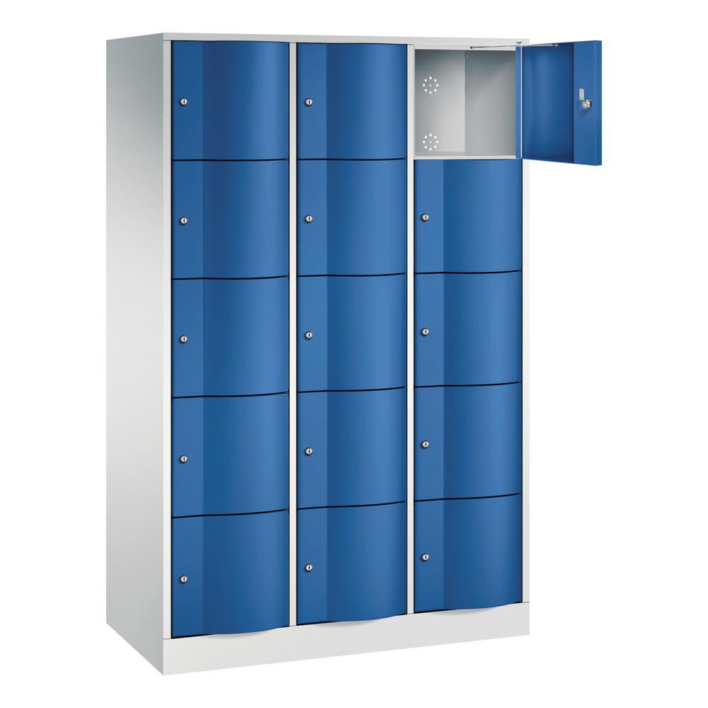 Produktabbildung Nr. 3: C+P Schließfachschrank mit 'rabaukensicheren' Türen, 3 x 5 Fächer, HxBxT 1.950 x 1.150 x 540 mm, lichtgrau, enzianblau