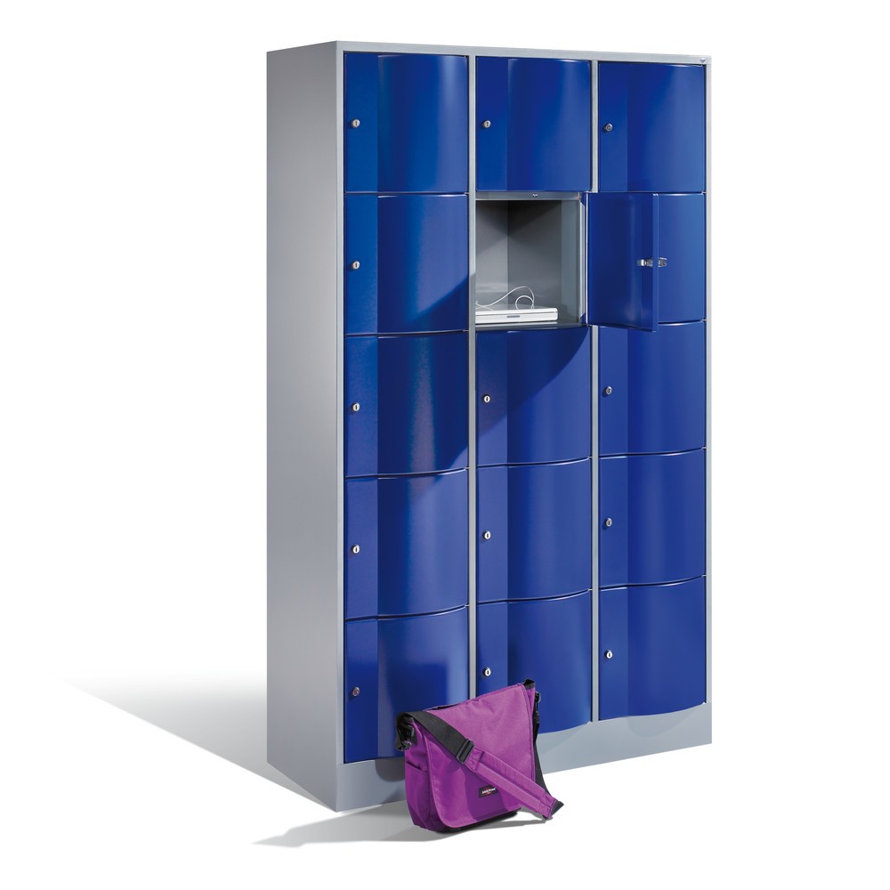 Produktabbildung Nr. 4: C+P Schließfachschrank mit 'rabaukensicheren' Türen, 3 x 5 Fächer, HxBxT 1.950 x 1.150 x 540 mm, lichtgrau, enzianblau