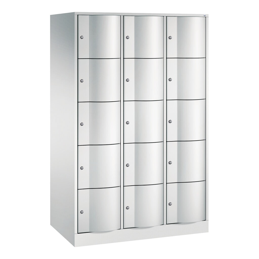 Produktabbildung: C+P Schließfachschrank mit 'rabaukensicheren' Türen, 3 x 5 Fächer, HxBxT 1.950 x 1.150 x 640 mm, lichtgrau, lichtgrau