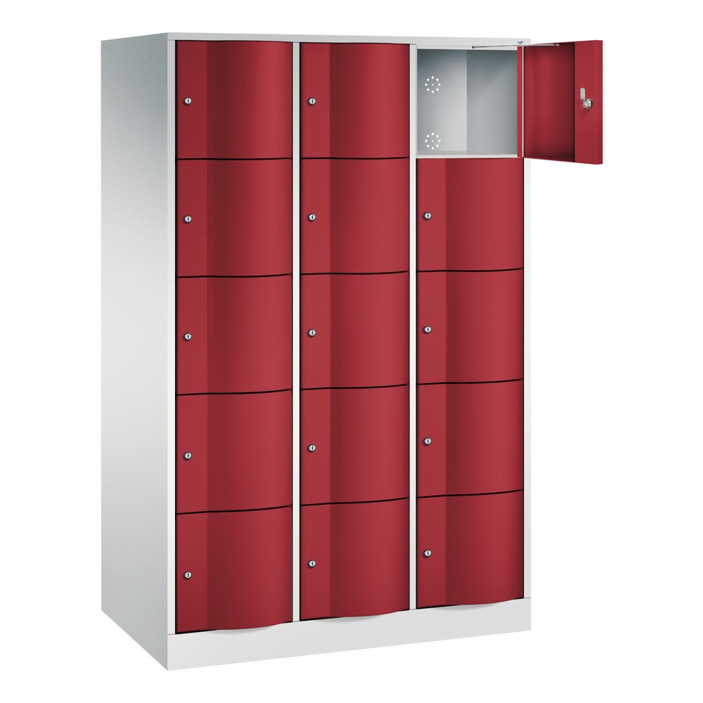 Produktabbildung Nr. 3: C+P Schließfachschrank mit 'rabaukensicheren' Türen, 3 x 5 Fächer, HxBxT 1.950 x 1.150 x 640 mm, lichtgrau, rubinrot
