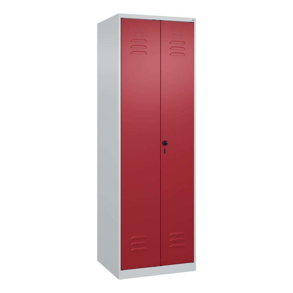 Produktabbildung: C+P Schwarz-Weiß-Spind Classic PLUS, 2 Abteile, HxBxT 1.850 x 600 x 500 mm, lichtgrau, rubinrot, für Vorhängeschloss