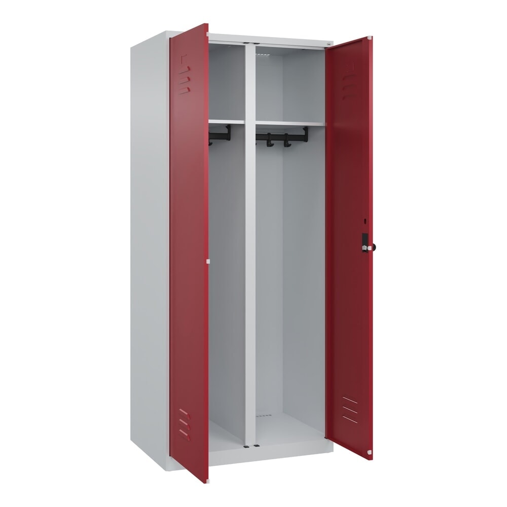 Produktabbildung Nr. 1: C+P Schwarz-Weiß-Spind Classic PLUS, 2 Abteile, HxBxT 1.850 x 800 x 500 mm, lichtgrau, rubinrot, für Vorhängeschloss
