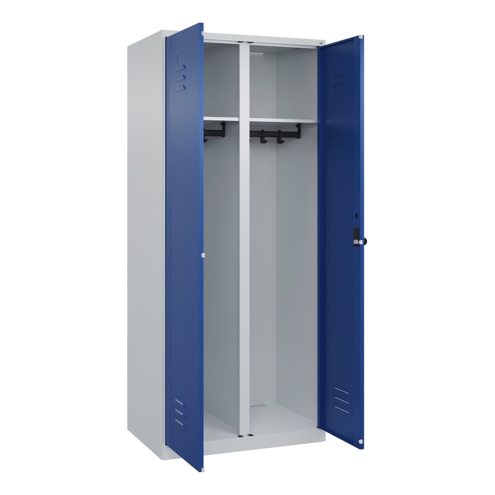 Produktabbildung: C+P Schwarz-Weiß-Spind Classic PLUS, 2 Abteile, HxBxT 1.850 x 800 x 500 mm, lichtgrau, enzianblau, für Vorhängeschloss
