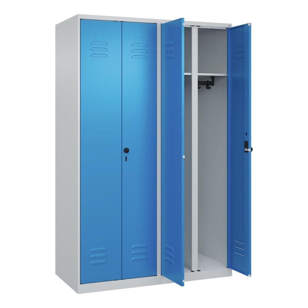 Produktabbildung Nr. 1: C+P Schwarz-Weiß-Spind Classic PLUS, 4 Abteile, HxBxT 1.850 x 1.200 x 500 mm, lichtgrau, lichtblau, für Vorhängeschloss