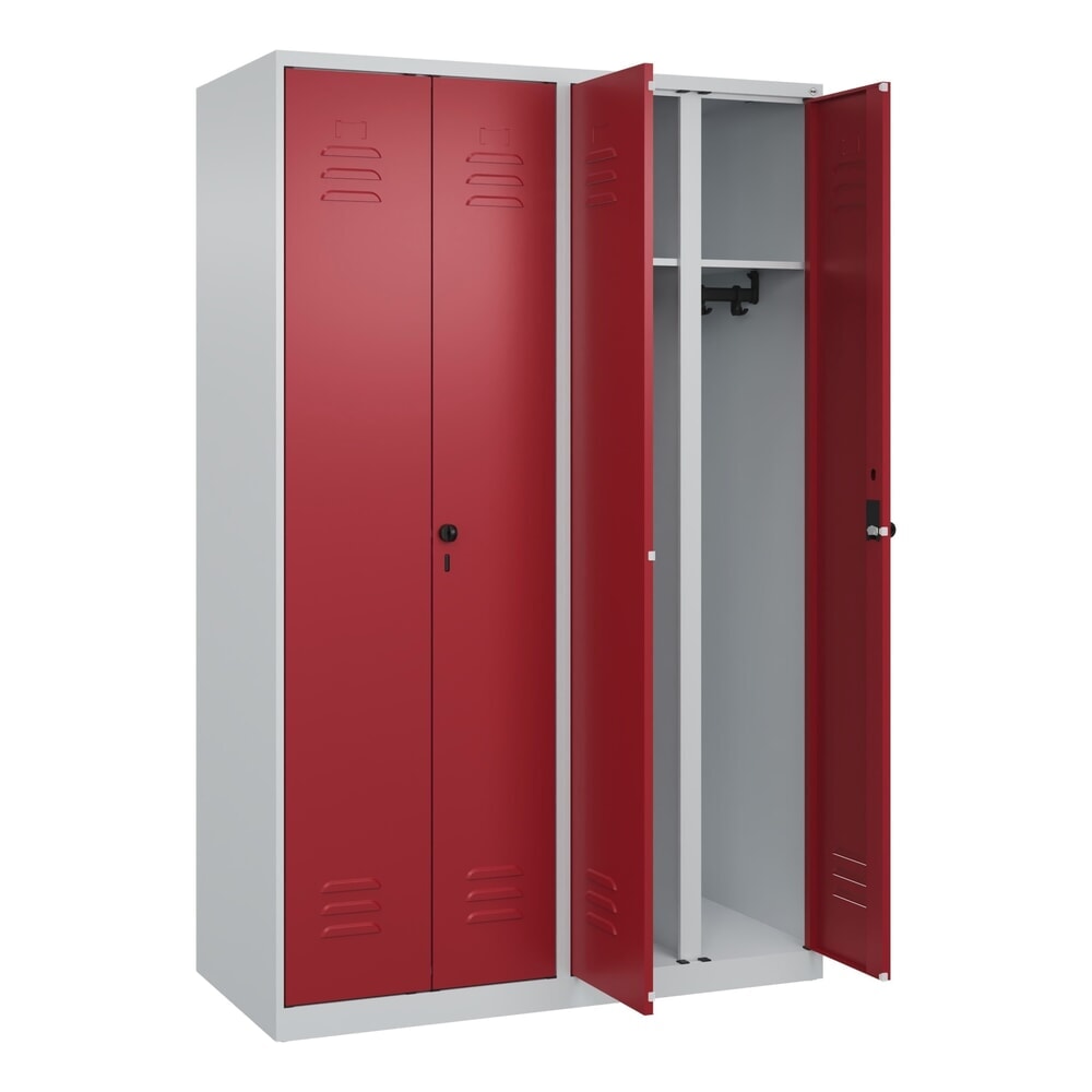 Produktabbildung Nr. 1: C+P Schwarz-Weiß-Spind Classic PLUS, 4 Abteile, HxBxT 1.850 x 1.200 x 500 mm, lichtgrau, rubinrot, für Vorhängeschloss