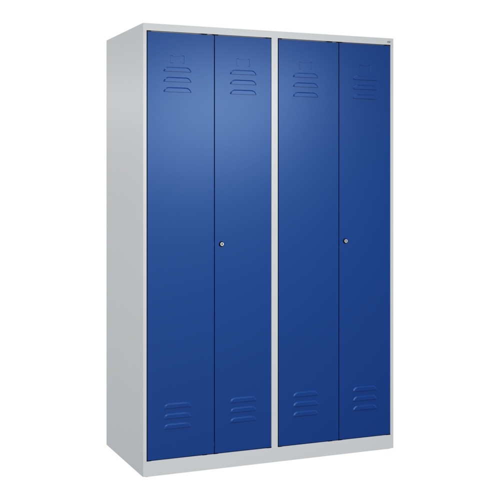 Produktabbildung: C+P Schwarz-Weiß-Spind Classic PLUS, 4 Abteile, HxBxT 1.850 x 1.200 x 500 mm, lichtgrau, enzianblau, Zylinderschloss