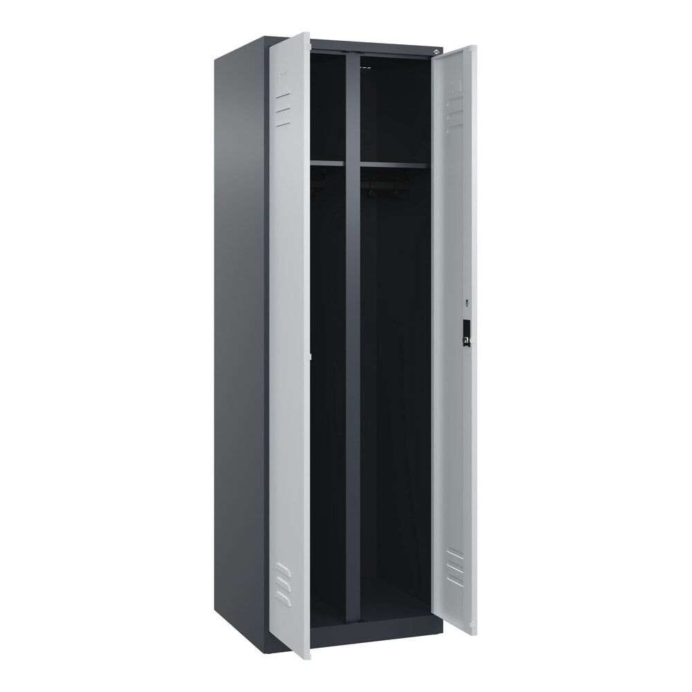 Produktabbildung: C+P Schwarz-Weiß-Spind Classic PLUS, 2 Abteile, HxBxT 1.850 x 600 x 500 mm, anthrazitgrau, lichtgrau, Zylinderschloss