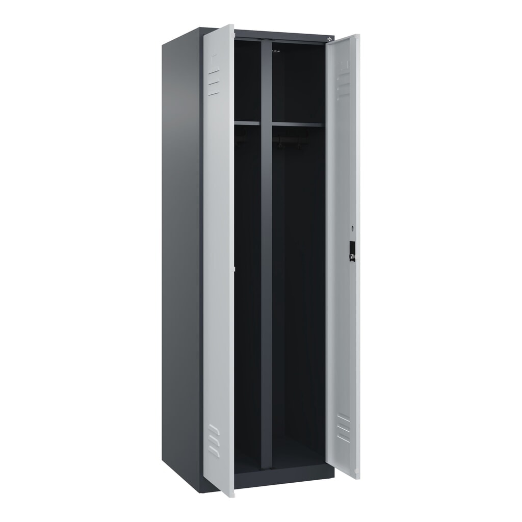 Produktabbildung: C+P Schwarz-Weiß-Spind Classic PLUS, 2 Abteile, HxBxT 1.850 x 600 x 500 mm, anthrazitgrau, lichtgrau, Zylinderschloss