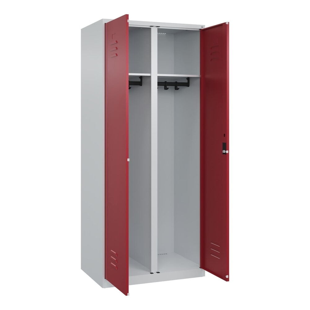 Produktabbildung Nr. 1: C+P Schwarz-Weiß-Spind Classic PLUS, 2 Abteile, HxBxT 1.850 x 800 x 500 mm, lichtgrau, rubinrot, Zylinderschloss