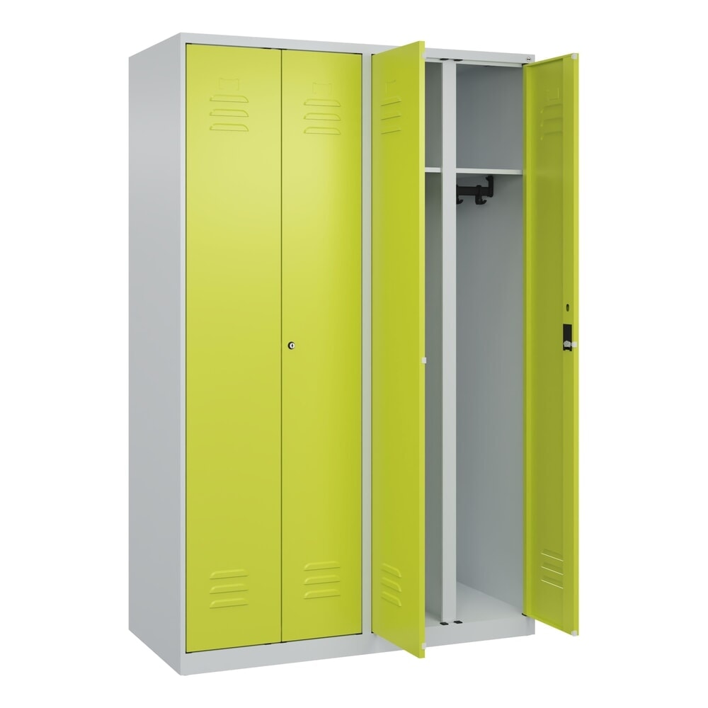 Produktabbildung Nr. 1: C+P Schwarz-Weiß-Spind Classic PLUS, 4 Abteile, HxBxT 1.850 x 1.200 x 500 mm, lichtgrau, clowngrün, Zylinderschloss