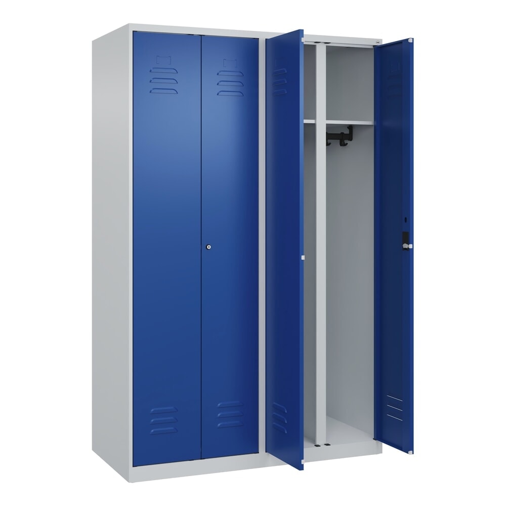 Produktabbildung: C+P Schwarz-Weiß-Spind Classic PLUS, 4 Abteile, HxBxT 1.850 x 1.200 x 500 mm, lichtgrau, enzianblau, Zylinderschloss