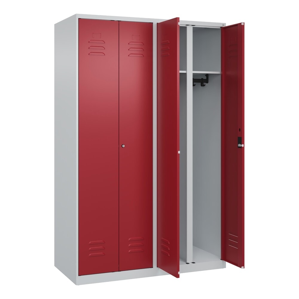 Produktabbildung Nr. 1: C+P Schwarz-Weiß-Spind Classic PLUS, 4 Abteile, HxBxT 1.850 x 1.200 x 500 mm, lichtgrau, rubinrot, Zylinderschloss