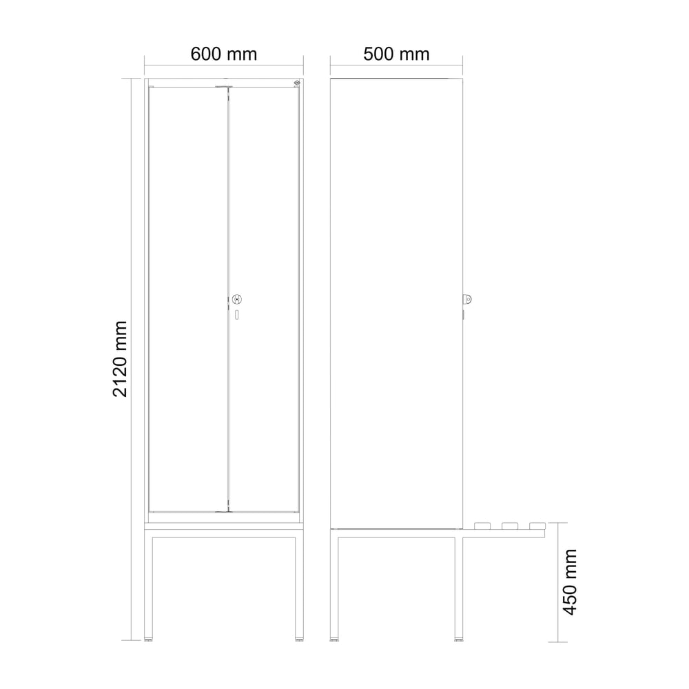 Produktabbildung Nr. 8: C+P Schwarz-Weiß-Spind Classic PLUS, 2 Abteile, HxBxT 2.120 x 600 x 815 mm, für Vorhängeschloss, auskragende Bank aus Buche, anthrazitgrau, anthrazitgrau