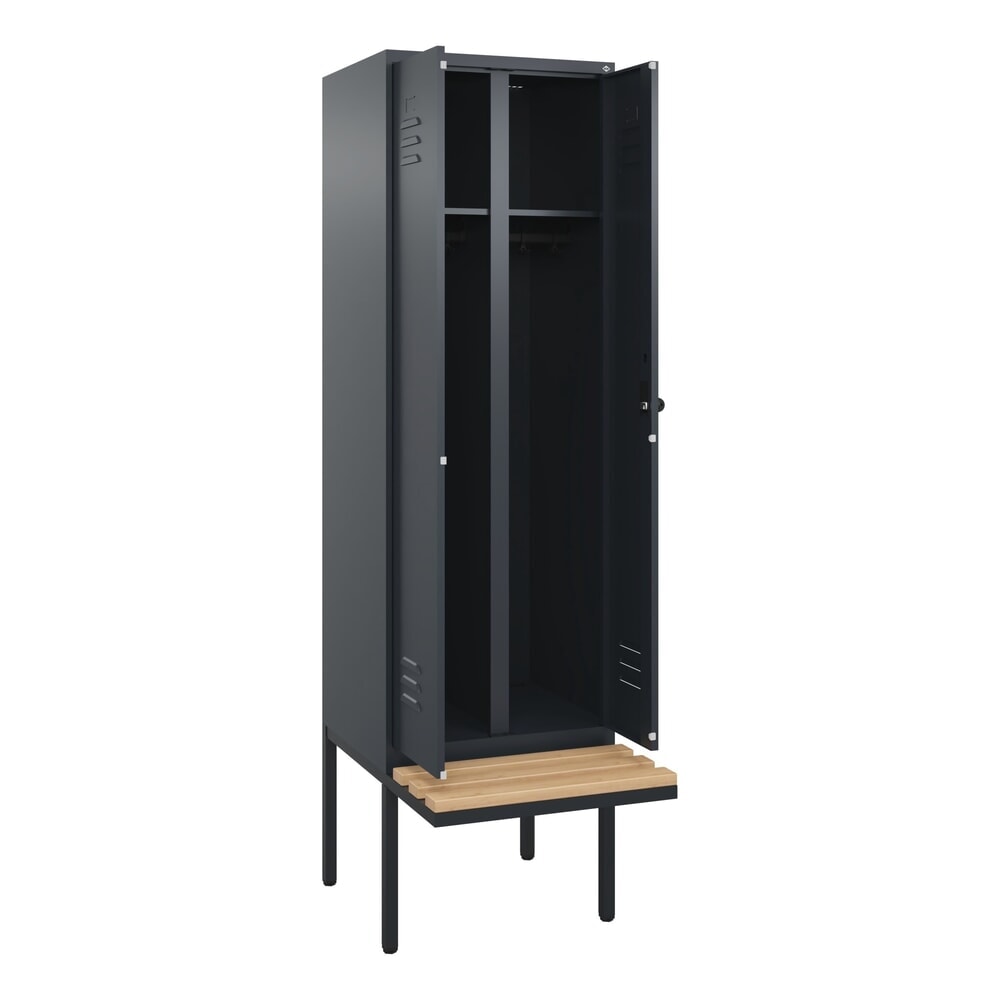 C+P Schwarz-Weiß-Spind Classic PLUS, 2 Abteile, HxBxT 2.120 x 600 x 815 mm, für Vorhängeschloss, auskragende Bank aus Buche, anthrazitgrau, anthrazitgrau Produktabbildung: C+P Schwarz-Weiß-Spind Classic PLUS, 2 Abteile, HxBxT 2.120 x 600 x 815 mm, für Vorhängeschloss, auskragende Bank aus Buche, anthrazitgrau, anthrazitgrau
