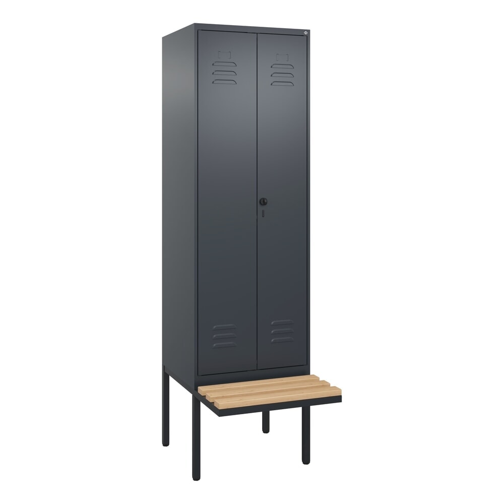 Produktabbildung Nr. 9: C+P Schwarz-Weiß-Spind Classic PLUS, 2 Abteile, HxBxT 2.120 x 600 x 815 mm, für Vorhängeschloss, auskragende Bank aus Buche, anthrazitgrau, anthrazitgrau
