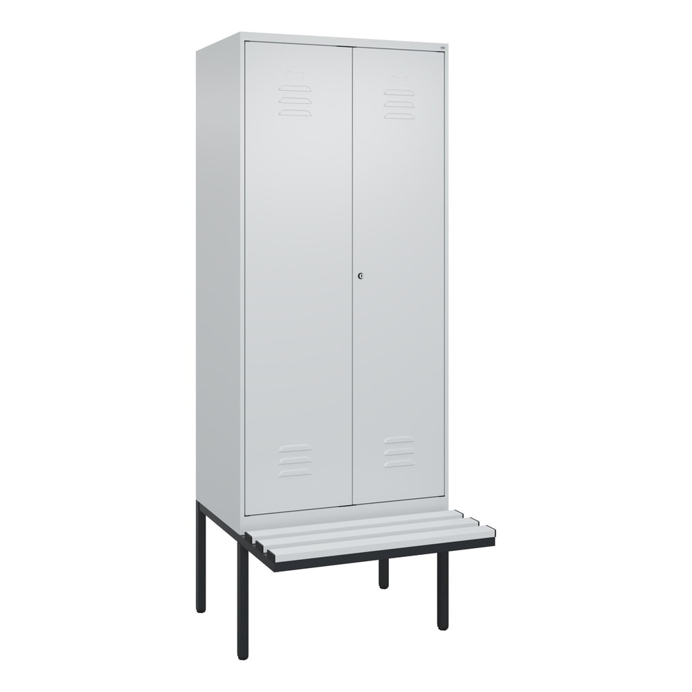Produktabbildung Nr. 9: C+P Schwarz-Weiß-Spind Classic PLUS, 2 Abteile, HxBxT 2.120 x 800 x 815 mm, Zylinderschloss, auskragende Bank aus Kunststoff, lichtgrau, lichtgrau