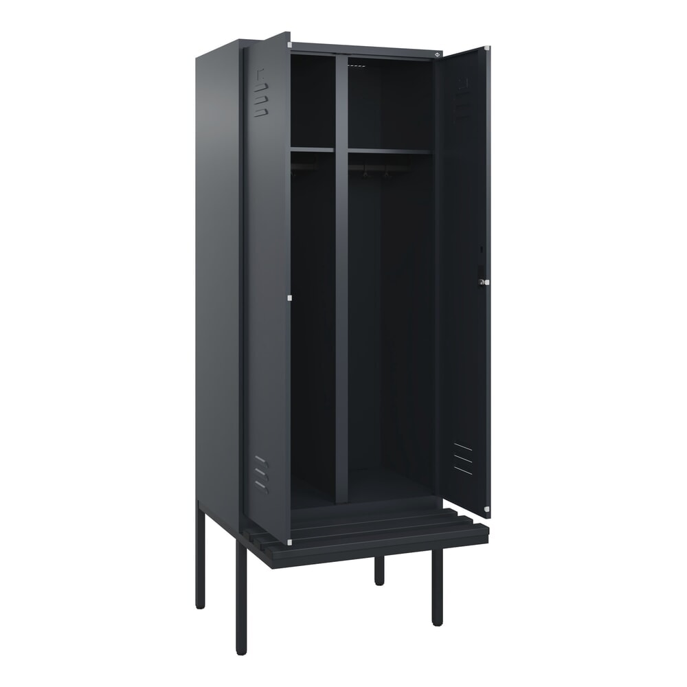 Produktabbildung: C+P Schwarz-Weiß-Spind Classic PLUS, 2 Abteile, HxBxT 2.120 x 800 x 815 mm, Zylinderschloss, auskragende Bank aus Kunststoff, anthrazitgrau, anthrazitgrau
